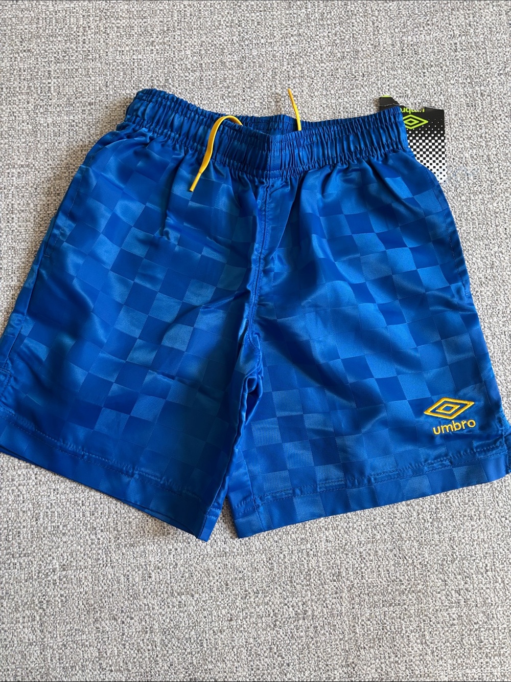 Umbro Blue Shorts with Yellow Drawstring and Logo